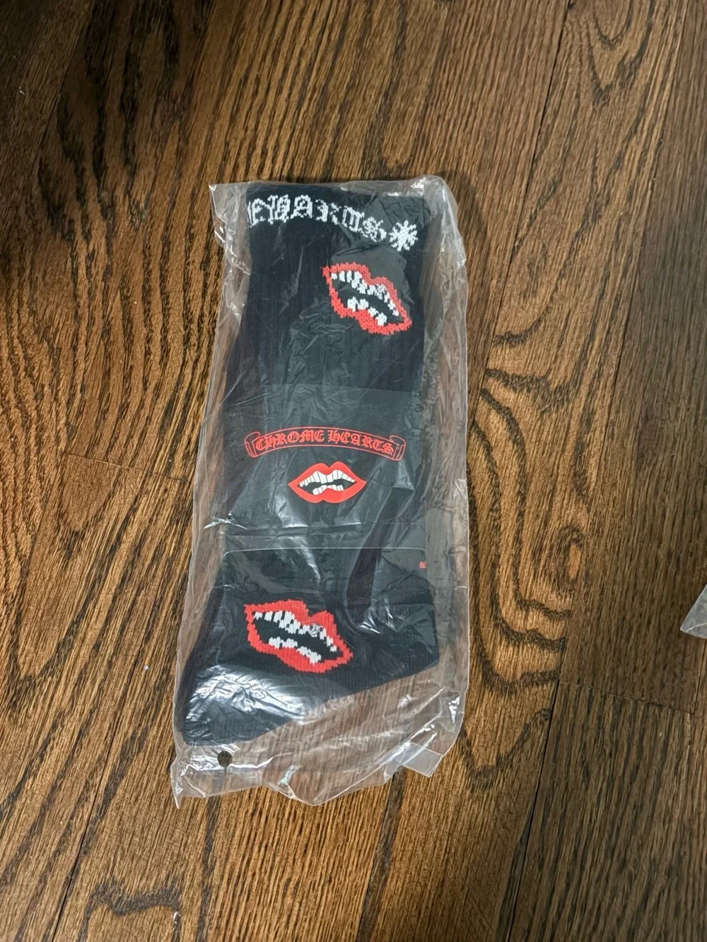 Chrome Hearts Black Socks with Red Lip Graphics and Logo